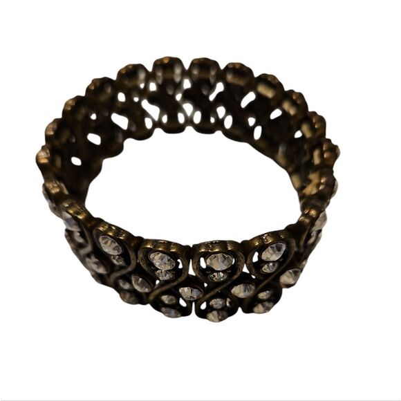 VINTAGE Metal Bracelet with Elastic wristband and Rhinsestons - Picture 3 of 5